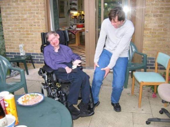 Stephen Hawking running over Jim Carreys foot with his wheelchair