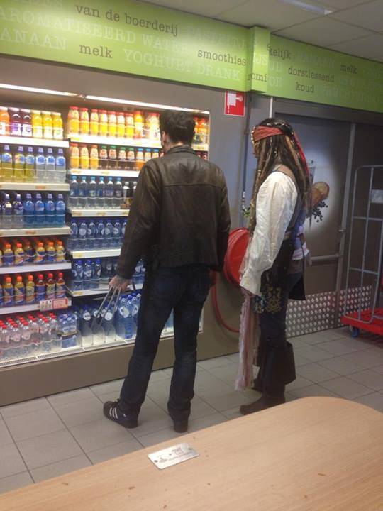 Saw Jack Sparrow and Wolverine shopping for a bottle of water today.