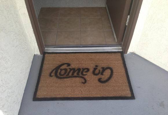 My friend saw this design somewhere online, so I stenciled it onto our doormat!