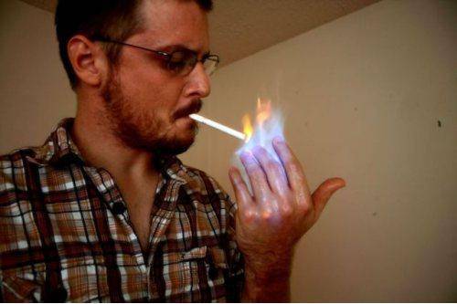 how to light a cigarette with burning hands