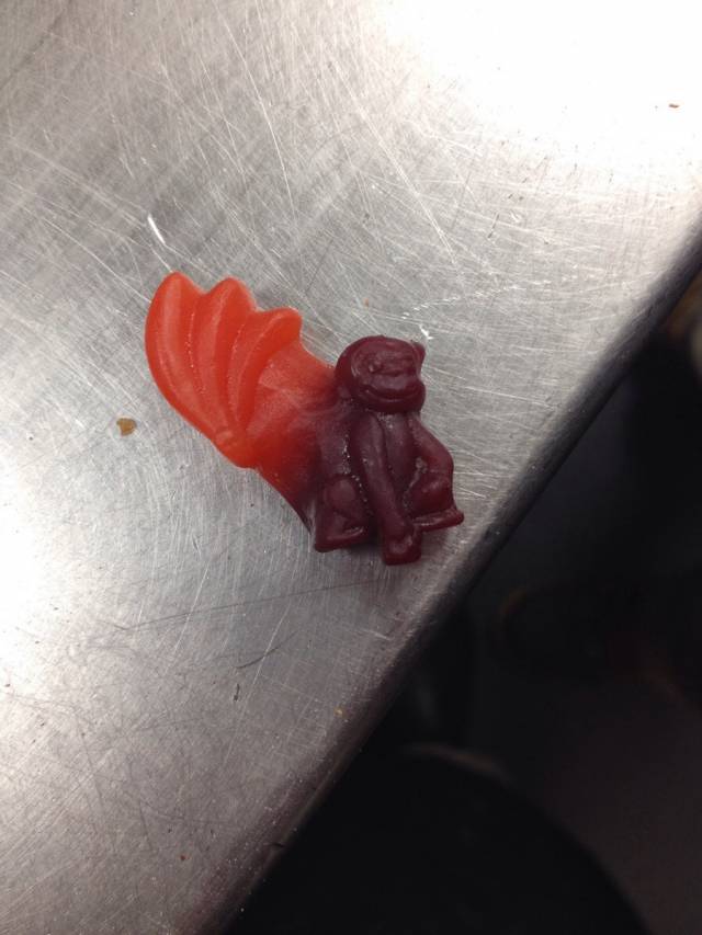 Friend got some gummies at work and two were stuck together. Couldn't have been a more perfect match.
