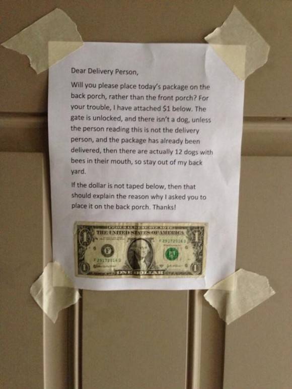 Friend of mine ordered an Xbox One that’s due today. This is what he put on the door.