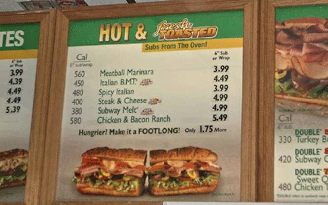 subway menu calories counter