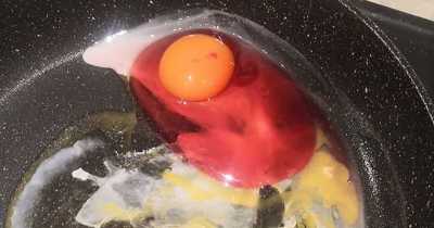Mum Shocked After Cracking Strange Discoloured Egg Into Her Frying Pan