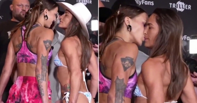 Awkward Moment Female Bare Knuckle Fighter Kisses Opponent On Lips During Heated Face-Off